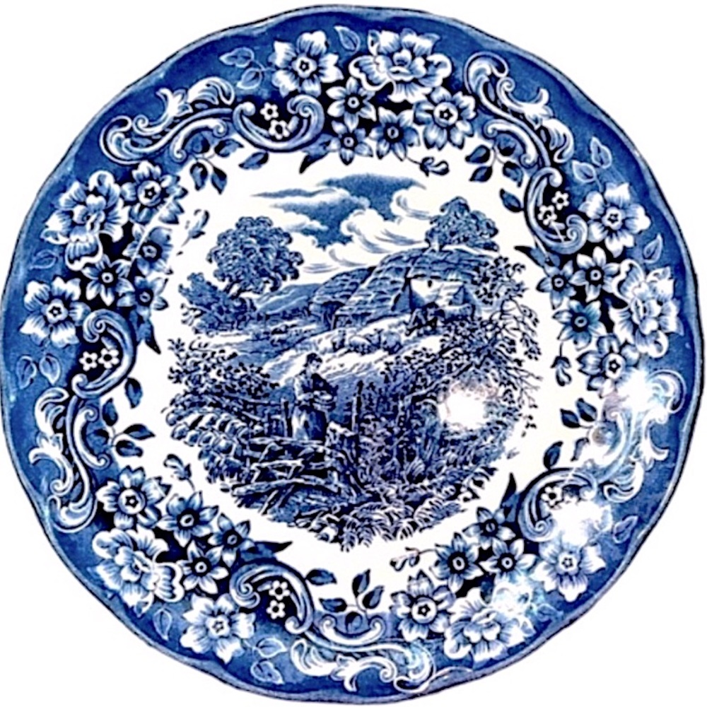 BLUE WHITE CHINA ENGLAND IRONSTONE DINNER PLATE 9”  RED RIVER  17th CENT…